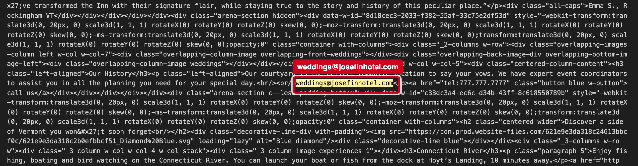 Screenshot: The wedding-planning address is on another domain